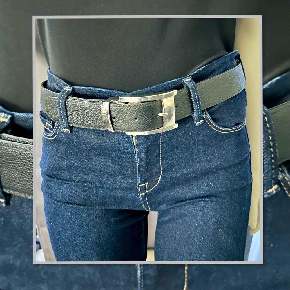 L.W.C. GENUINE ITALIAN LEATHER BELT BLACK WITH SILVER BUCKLE 44